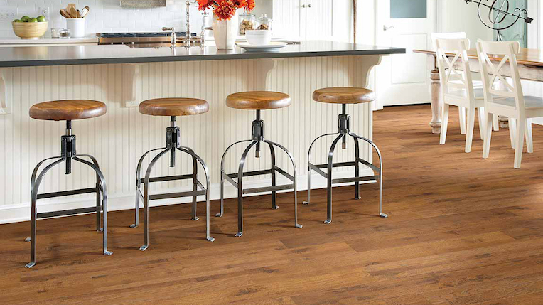 durable wood look laminate flooring in a kitchen