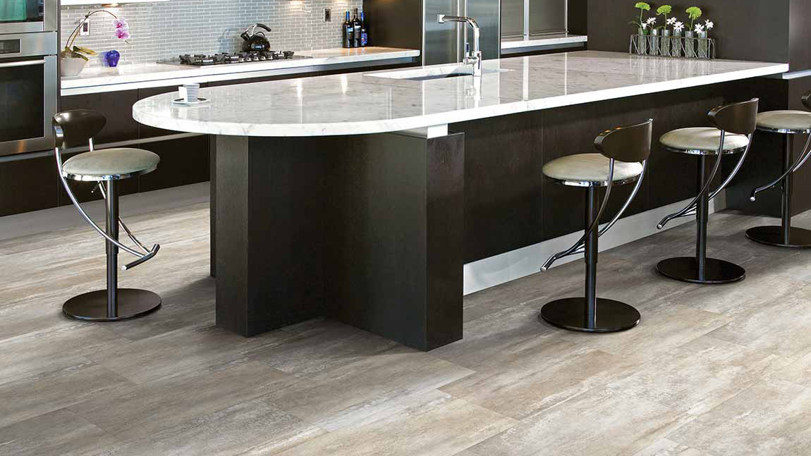 Tile floors in a kitchen.